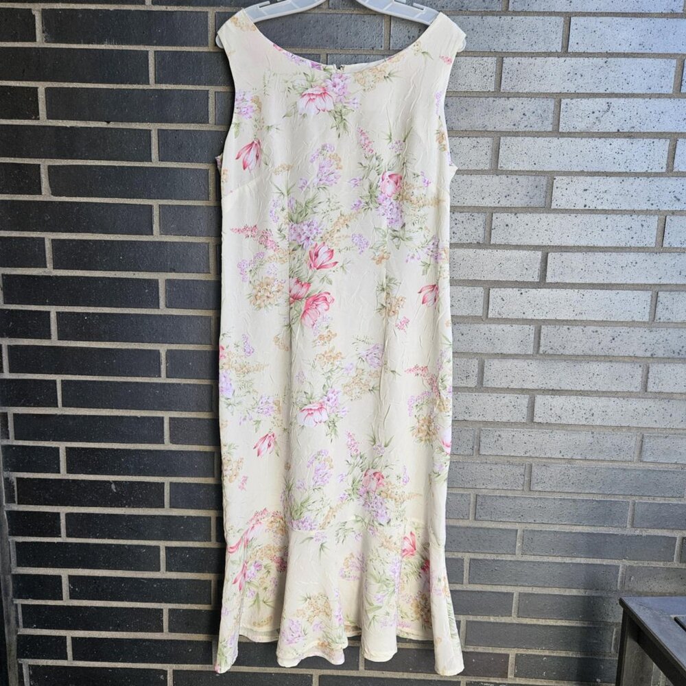 Vintage R&K Originals Light Cream Floral Cottage Style Maxi/Flare Dress Size M